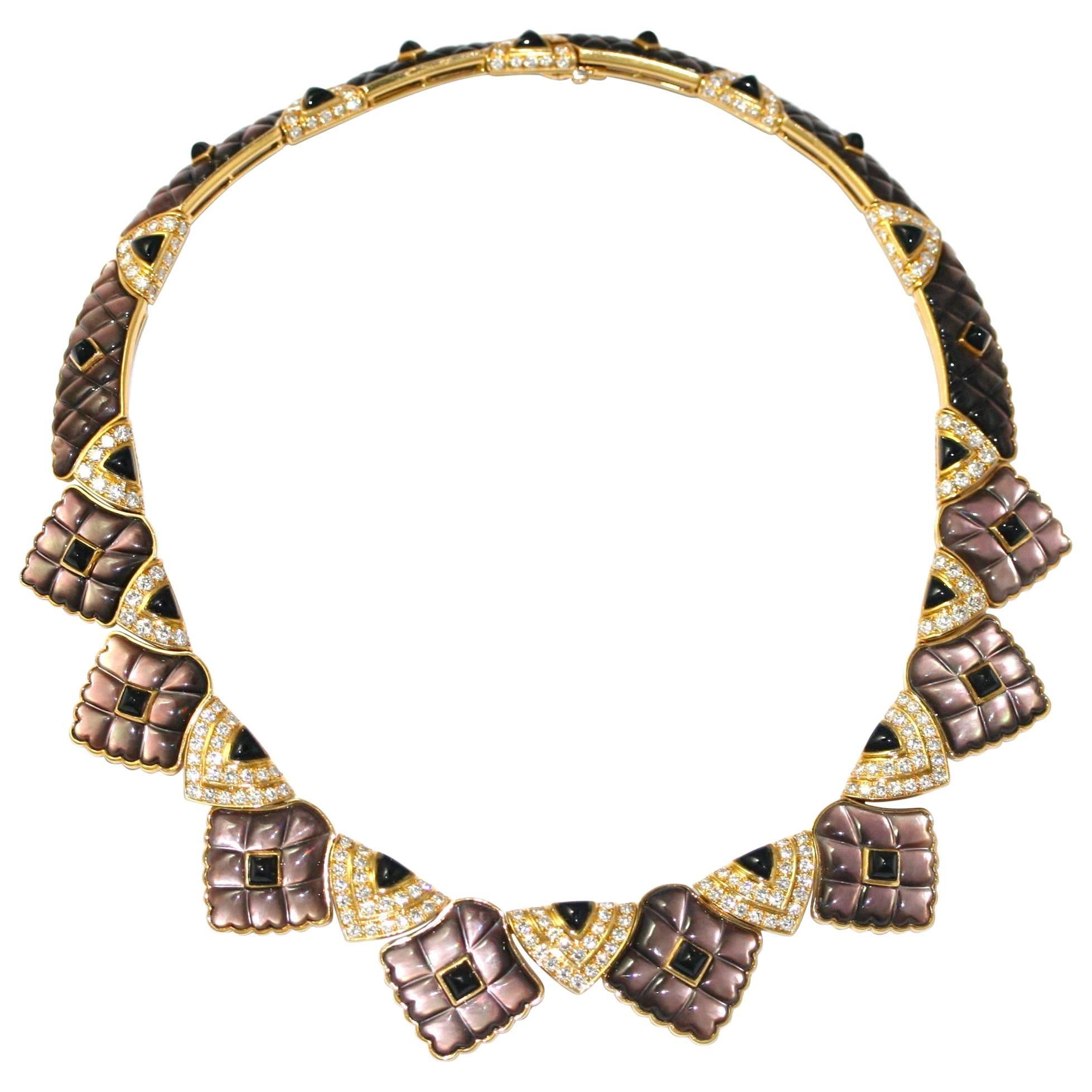 Mauboussin Mother-of-Pearl onyx diamond yellow gold Necklace