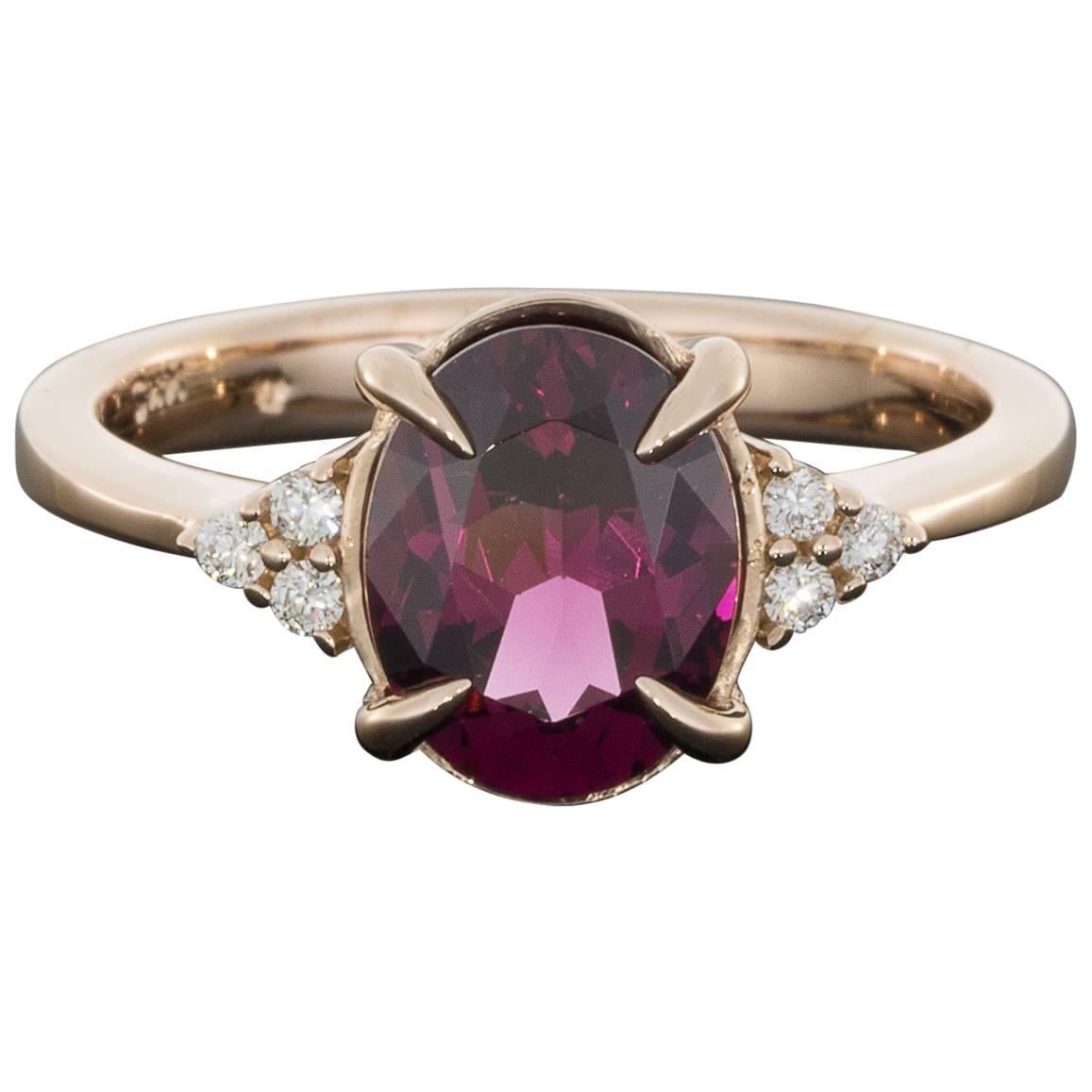 Rose Gold Oval Raspberry Rhodolite Garnet and Diamond Ring