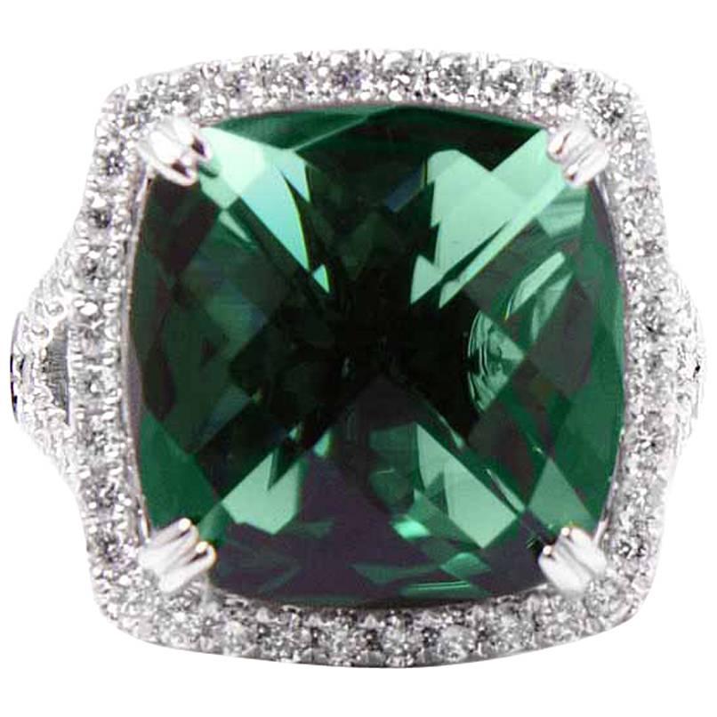 Amazing Green Quartz Diamond White Gold Ring