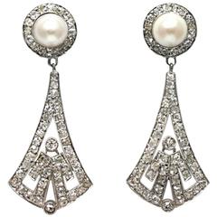 Art Deco Diamond and Pearl Earrings