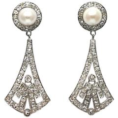 Art Deco Diamond and Pearl Earrings 