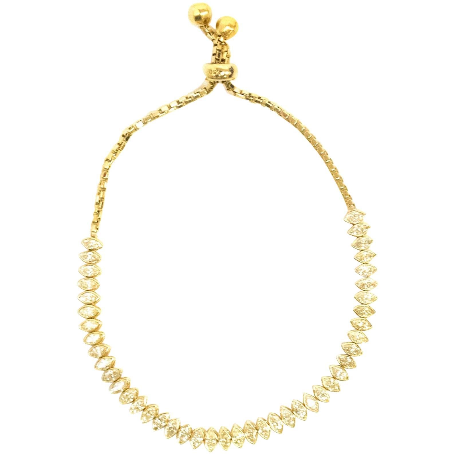 Bespoke Yellow Gold Marquise Diamond Bracelet For Sale