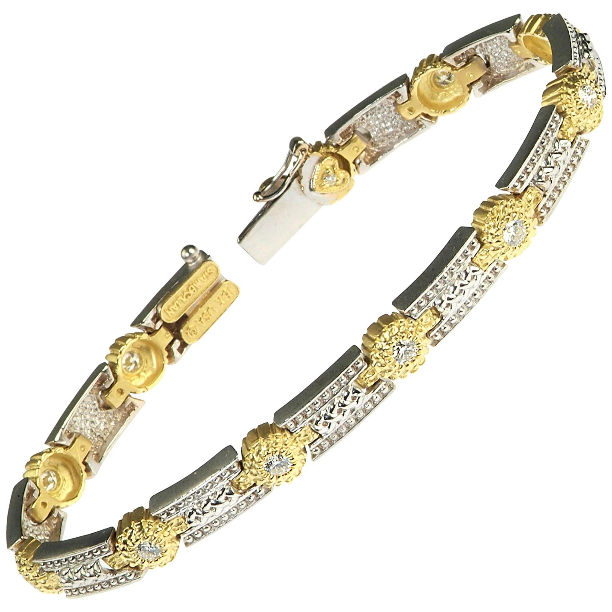 18K White Yellow Two-Tone Gold and Diamond Tennis Bracelet Stambolian