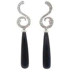 Carrera y Carrera Concierto Onyx Diamond White Gold Drop Earrings