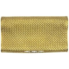 1960s Diamond Basketweave  Yellow Gold Cigarette Case