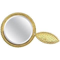 Vintage Van Cleef & Arpels Yellow Gold Mirror and Leather Case, 1950s