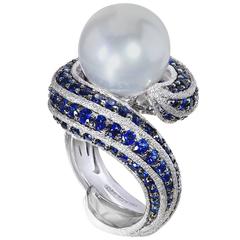 Alex Soldier Blue Sapphire Pearl Gold Textured Ring Limited Edition Handmade 6