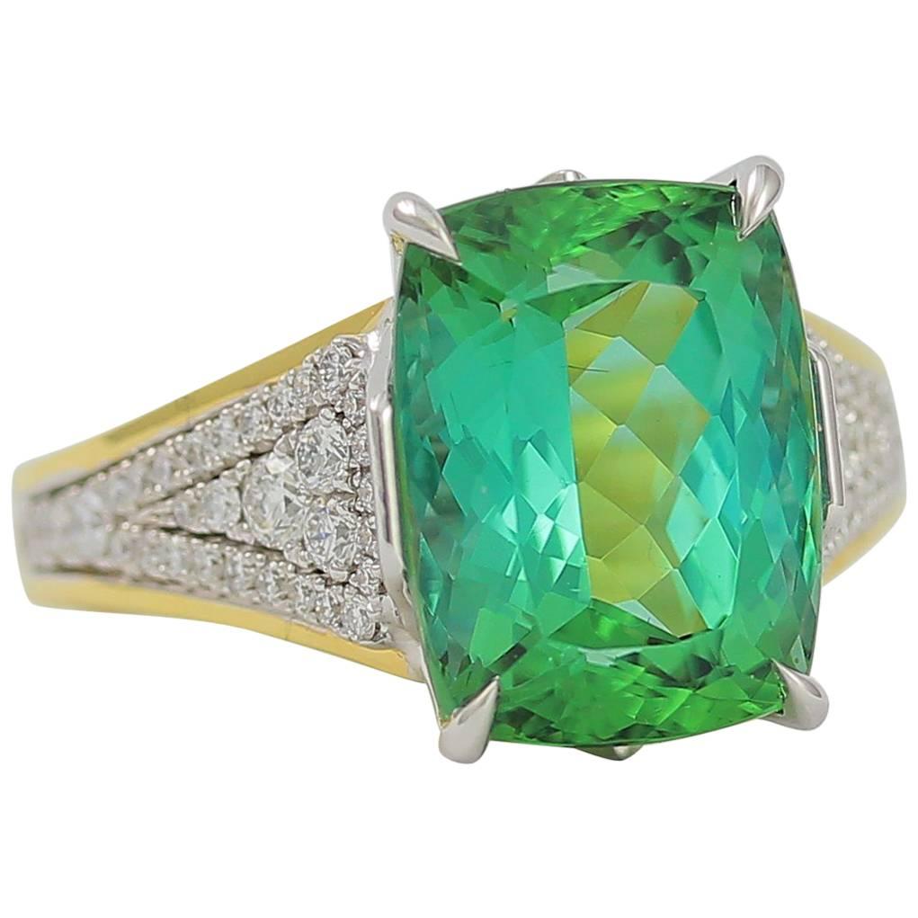 Frederic Sage Fine Green Tourmaline Diamond Ring For Sale