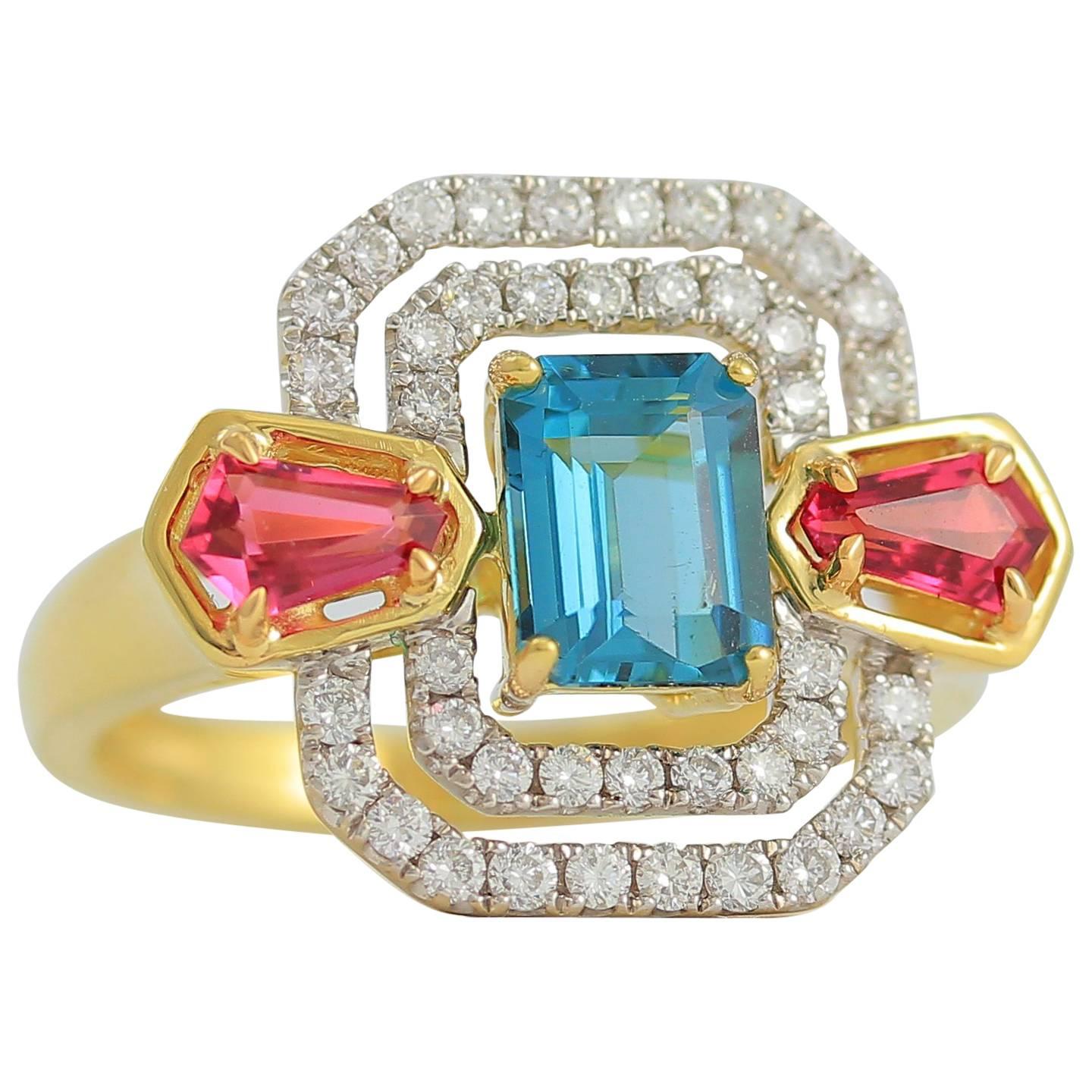 Frederic Sage Green and Pink Tourmaline Diamond Gold Ring