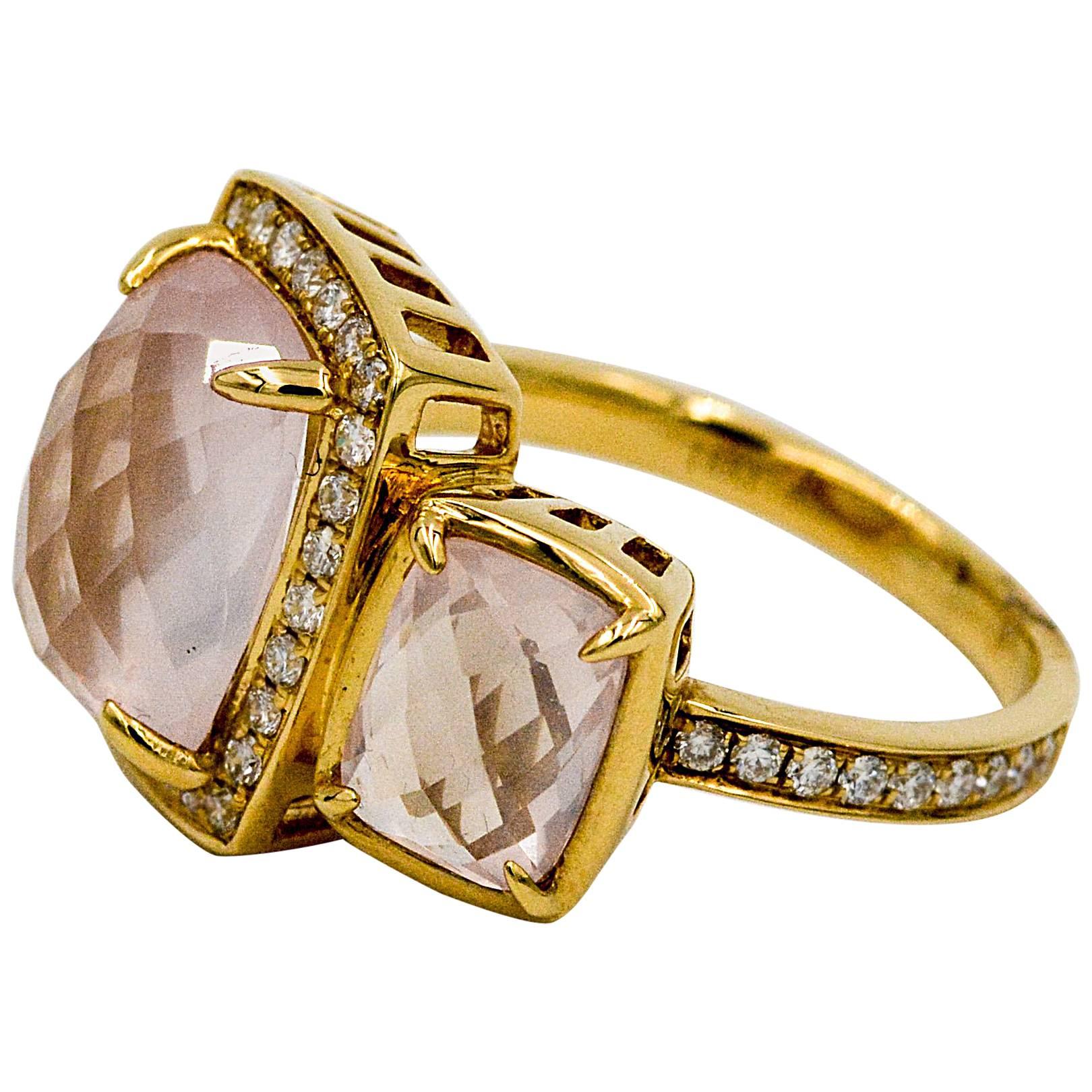 Katie Decker Rose Quartz, 0.45 Carat Diamonds 18 KY Gold Ring