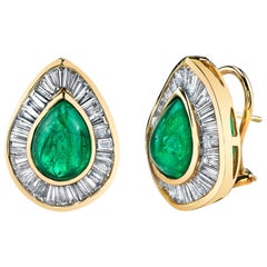 Cabochon Emerald Diamond Gold Earrings