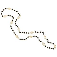 Onyx Keshi Pearl Gold Linked Bead Necklace