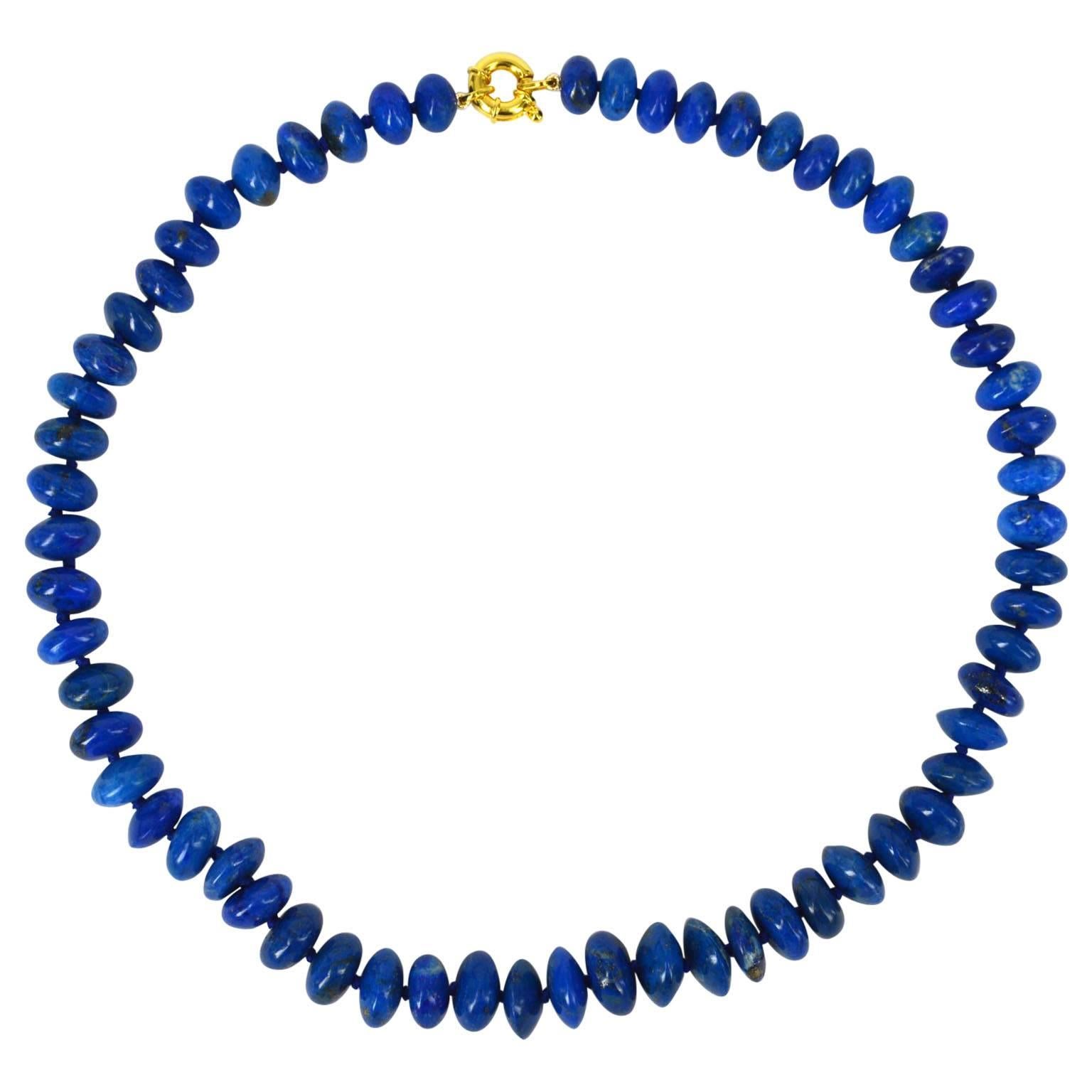 Lapis Lazuli Graduating Roundel Bead Gold Necklace