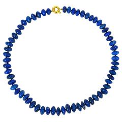Lapis Lazuli Graduating Roundel Bead Gold Necklace 11