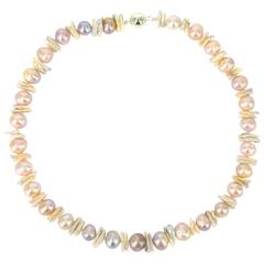 Decadent Jewels Natural Pink Mauve Round & Biwa Pearl Silver Necklace