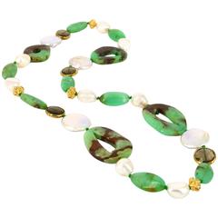Australian Chrysophrase Pearl Smokey Quartz Gold Bead Necklace 10