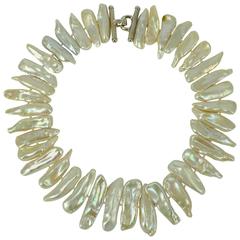 Extra Large Biwa Pearl Silver Collar Necklace