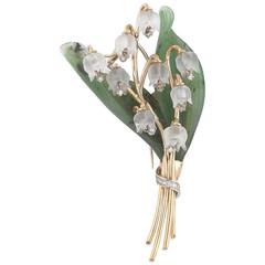 Jade Diamond Gold Lily of the Valley Brooch