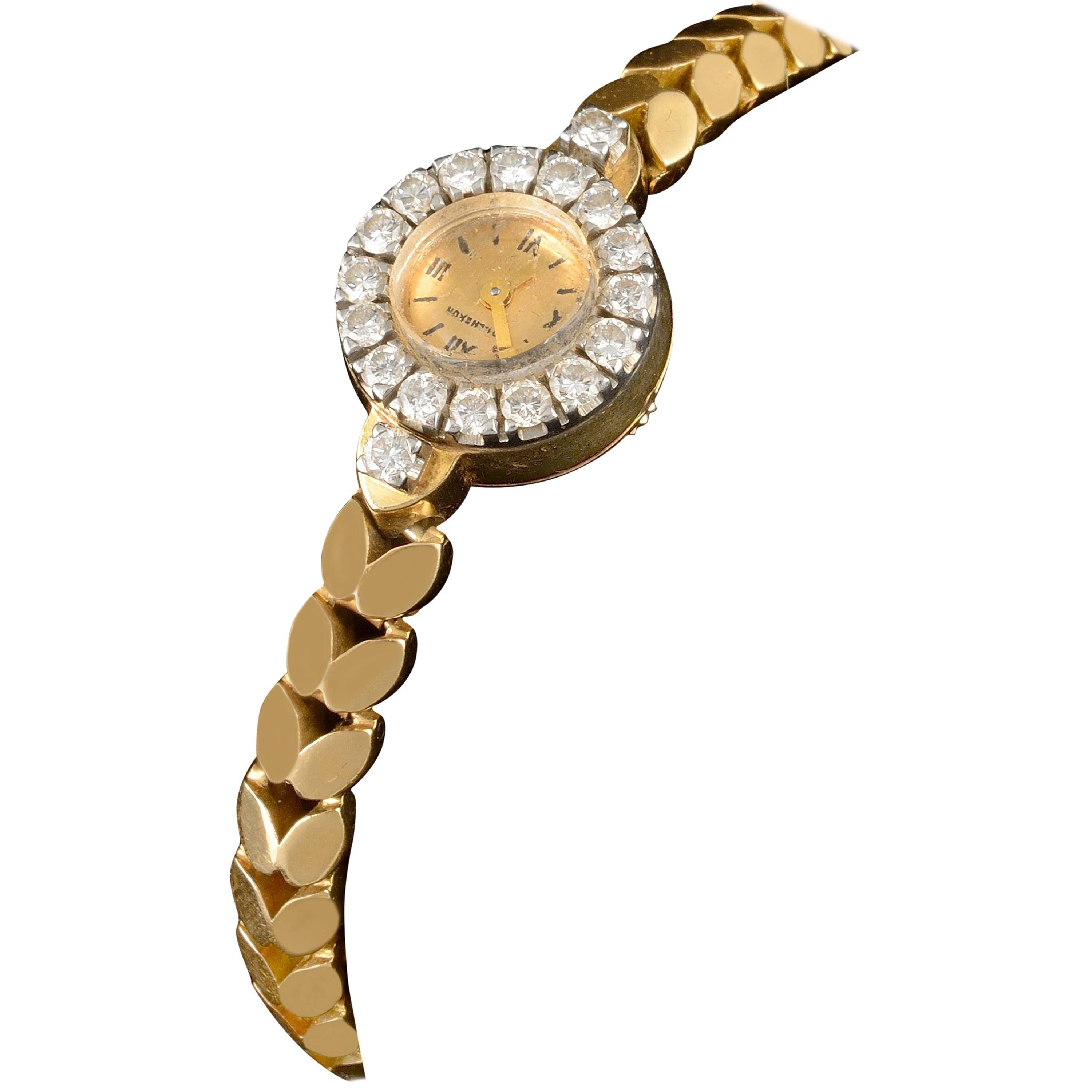 Boucheron Yellow Gold Diamond Wristwatch, circa 1960 For Sale