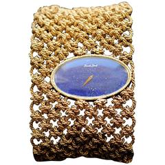 Vintage Bueche-Girod Ladies Yellow Gold Lapis Lazuli Bracelet Wristwatch, circa 1970