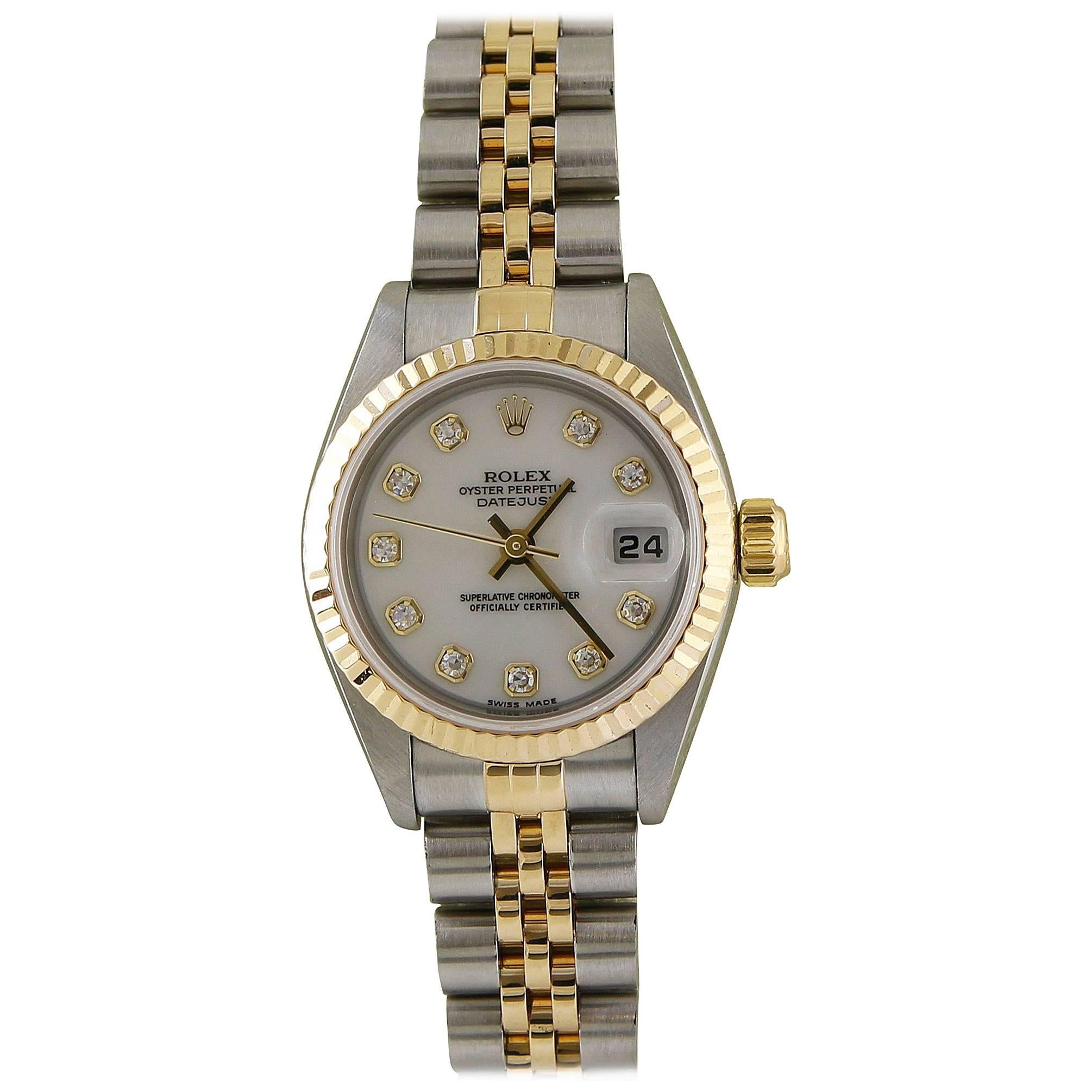 Rolex Ladies Yellow Gold Stainless Steel Datejust Automatic Wristwatch For Sale