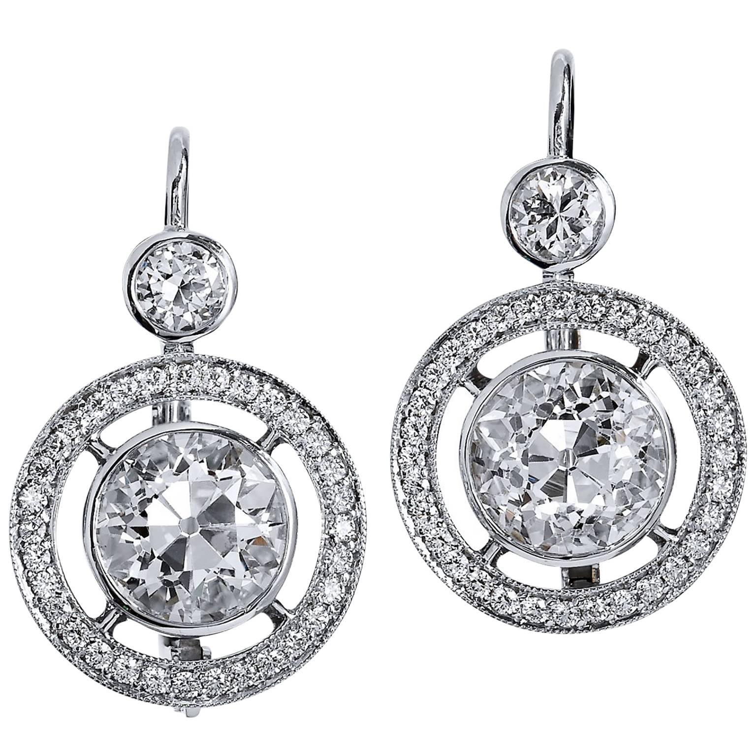 H and H 3.56 Carat Old European Cut Diamond white gold Earring