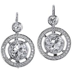 H and H 3.56 Carat Old European Cut Diamond white gold Earring 10