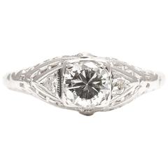 Art Deco 0.56 Carat Diamond White Gold Filigree Engagement Ring