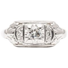 Floral Art Deco Diamond White Gold Engagement Ring 