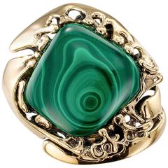 Vintage 1960s Modernist Abstract Malachite Bullseye Gold Ring