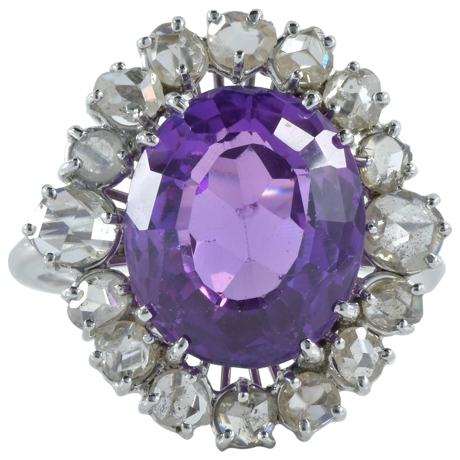 11.45 Carat Natural No Heat Purple Sapphire 2.60 Carat Diamond Rare Antique Ring For Sale