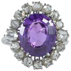 11.45 Carat Natural No Heat Purple Sapphire 2.60 Carat Diamond Rare Antique Ring