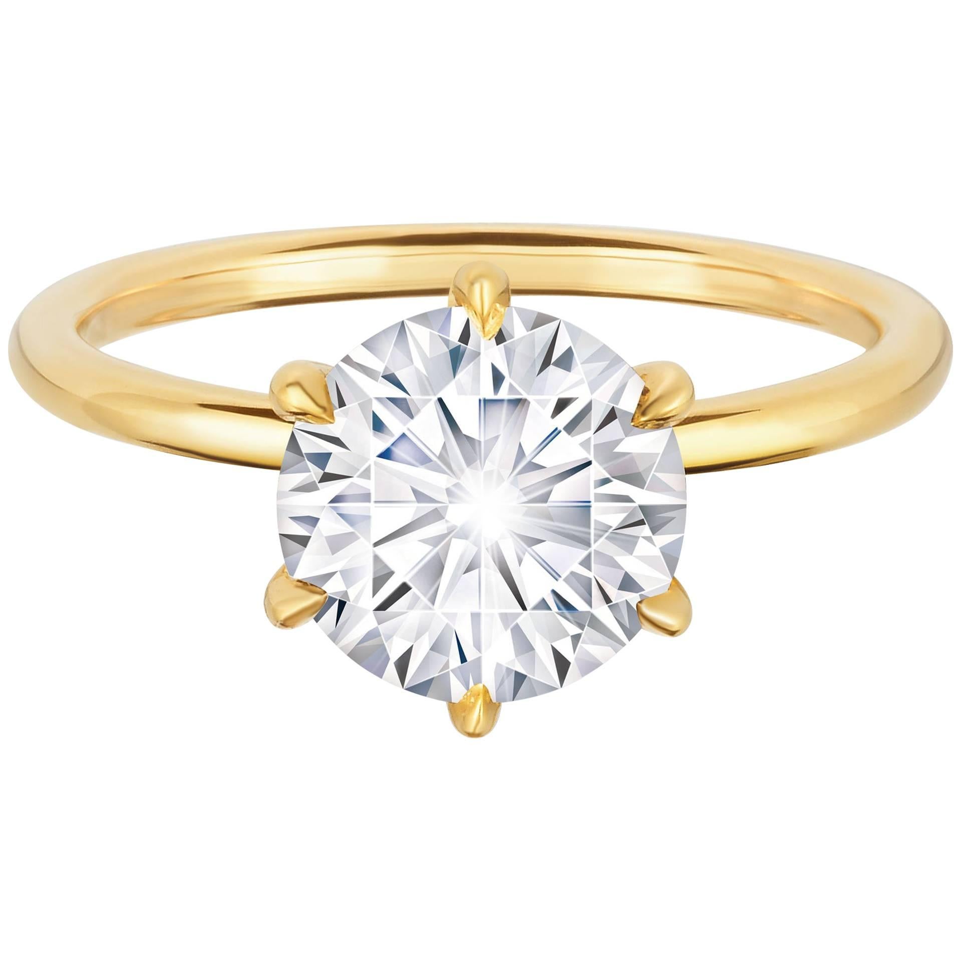 Marisa Perry 2.08 Carat Six Prong Diamond Engagement Ring in Yellow Gold For Sale