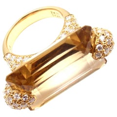 1.85 Carat Diamond Large 24 Carat Citrine Yellow Gold Ring