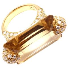 1.85 Carat Diamond Large 24 Carat Citrine Yellow Gold Ring 9