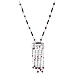 2.15 Carat Diamond Ruby Onyx Gold Necklace