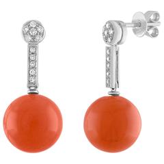Sphere Coral and Diamond Gold Drop Earrings 11