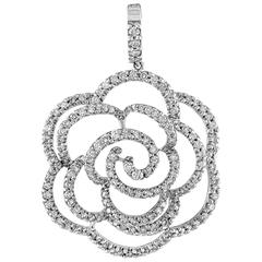 Diamond 3.50 Carat Camellia Flower Gold Pendant