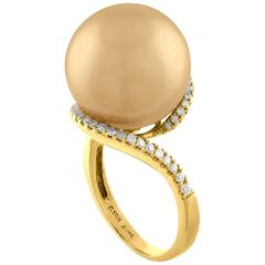 South Sea Yellow Gold Pearl Diamond Ring 8