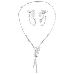 10.54 Carat Diamond and South Sea Pearl Gold Necklace and Earrings Set 1