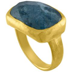 Ram Chandra Aquamarine 22K Hammered Gold Ring 12