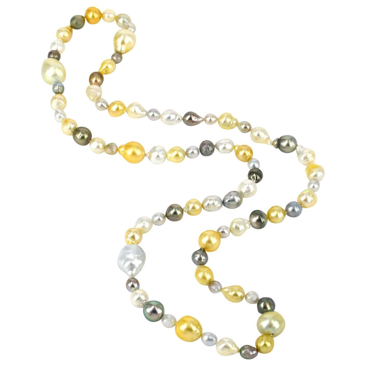 Baroque South Sea and Tahitian Pearl Long Necklace