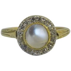 Antique Edwardian Moonstone Diamond Gold Halo Ring