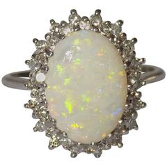 Opal Diamond White Gold Cocktail Cluster Ring 3