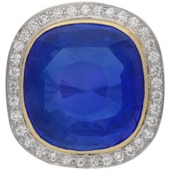 Natürlicher ungeschliffener Ceylon-Saphir und Diamant-Kronenring, um 1935