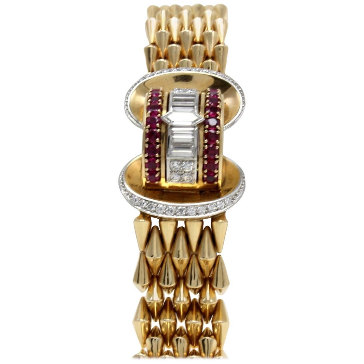  Gold Diamond Ruby Bracelet/Watch