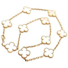 Van Cleef & Arpels Vintage Alhambra Mother-of-Pearl Ten Motif Gold Necklace