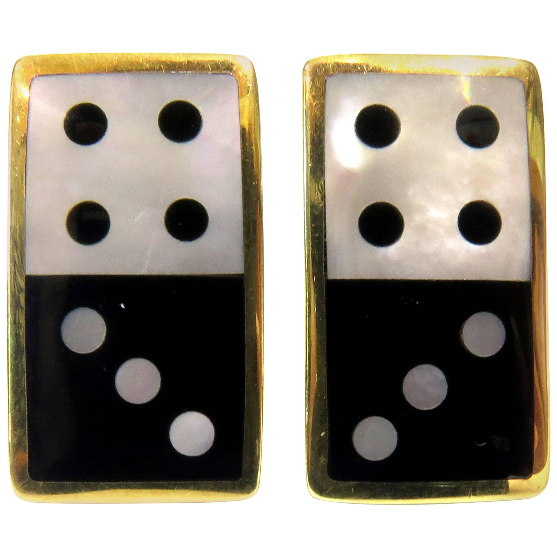 Tiffany & Co. Double Dice Mother-of-Pearl Onyx Gold Earrings For Sale