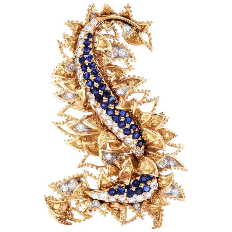 Tiffany & Co. Sapphire Diamond Yellow Gold  Brooch