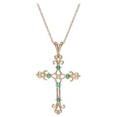 Emeralds and Diamond Filigree Gold Cross